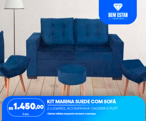 Promo Kit Marina Suede Sofa Cadeira Puff Retratil reclinavel Montagem Gratis Para a sua Sala de Estar Estofado